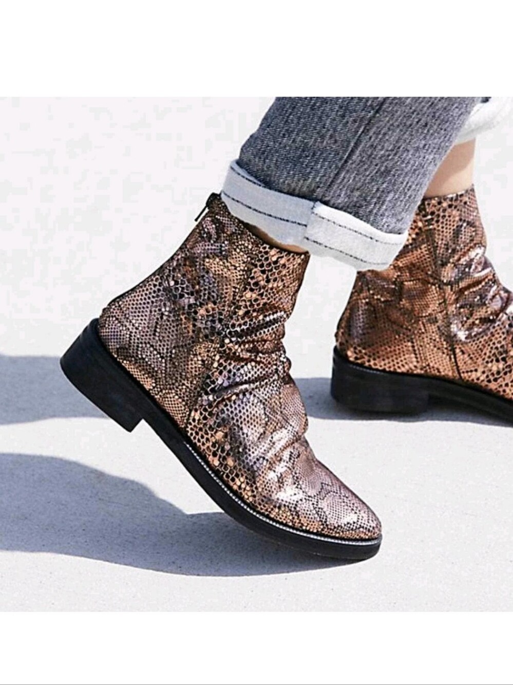 Free People Amarone Ankle Boots Booties Metallic Animal Print 38 7.5